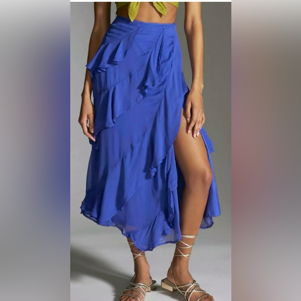 Anthropologie Midi Skirt Asymmetrical Ruffles High Rise Purple Plus Size 16W NWT